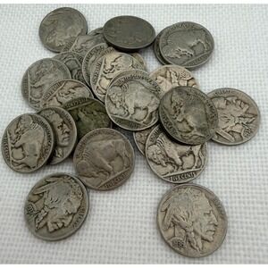 Lot of 25 Buffalo Nickels with Dates US Five Cent Coins Vintage Currency Mixed